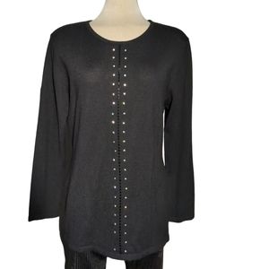 BETAS CHOICE Luxury Black Front  Rhinestone Embellished Sweater size L.